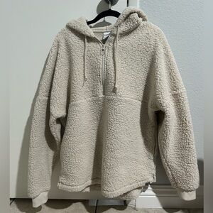 PINK cream sherpa half zip up hoodie